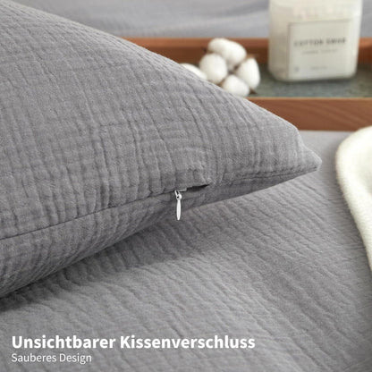 Doppelte Muslin Bettwäsche Grau Anthrazit 155x220 cm - 3-teilig
