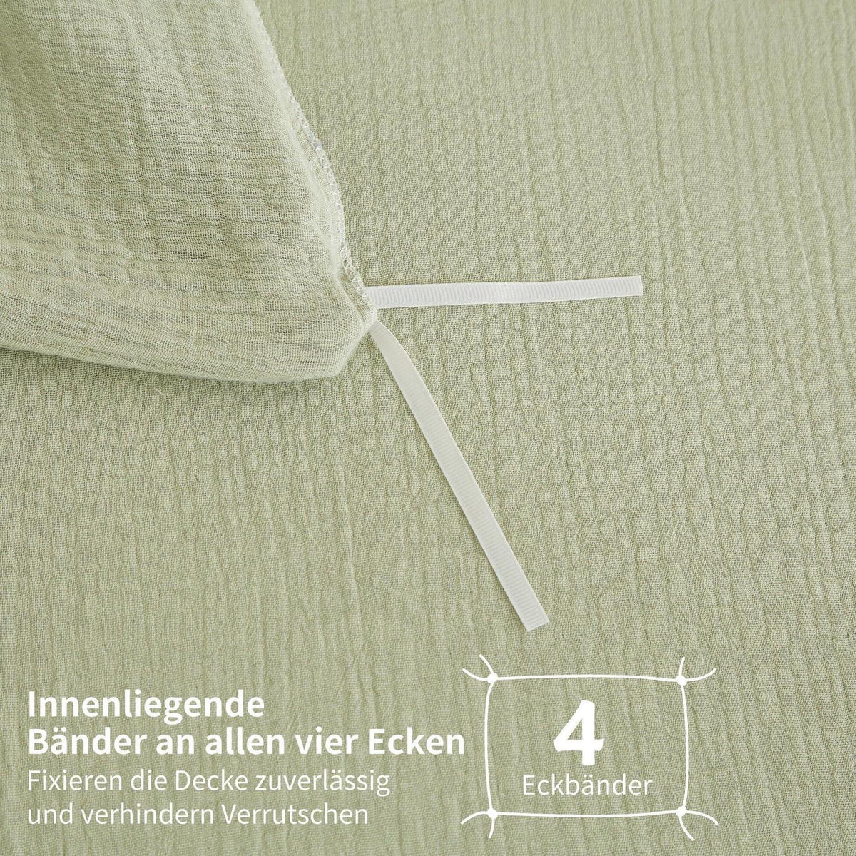 Doppelte Muslin Bettwäsche 200x200 Grün – Weiche Baumwolle Bettwäsche Set