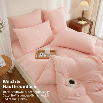 Doppelte Muslin Bettwäsche Rosa 220x240 - Weich & Atmungsaktiv