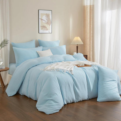 Doppelte Muslin Bettwäsche 200x200 Blau – Weich & Atmungsaktiv