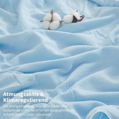 Doppelte Muslin Bettwäsche 200x200 Blau – Weich & Atmungsaktiv