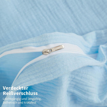 Doppelte Muslin Bettwäsche 200x200 Blau – Weich & Atmungsaktiv
