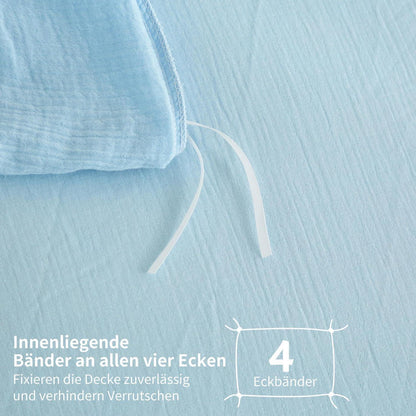 Doppelte Muslin Bettwäsche 200x200 Blau – Weich & Atmungsaktiv