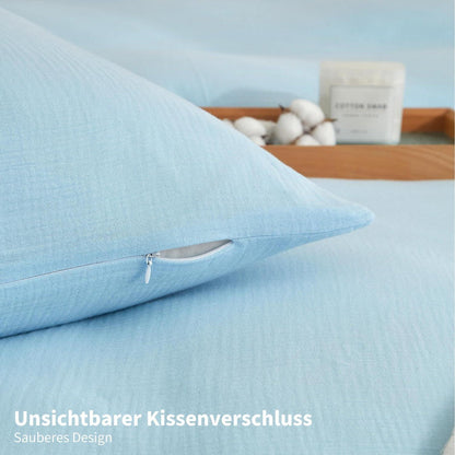 Doppelte Muslin Bettwäsche 200x200 Blau – Weich & Atmungsaktiv