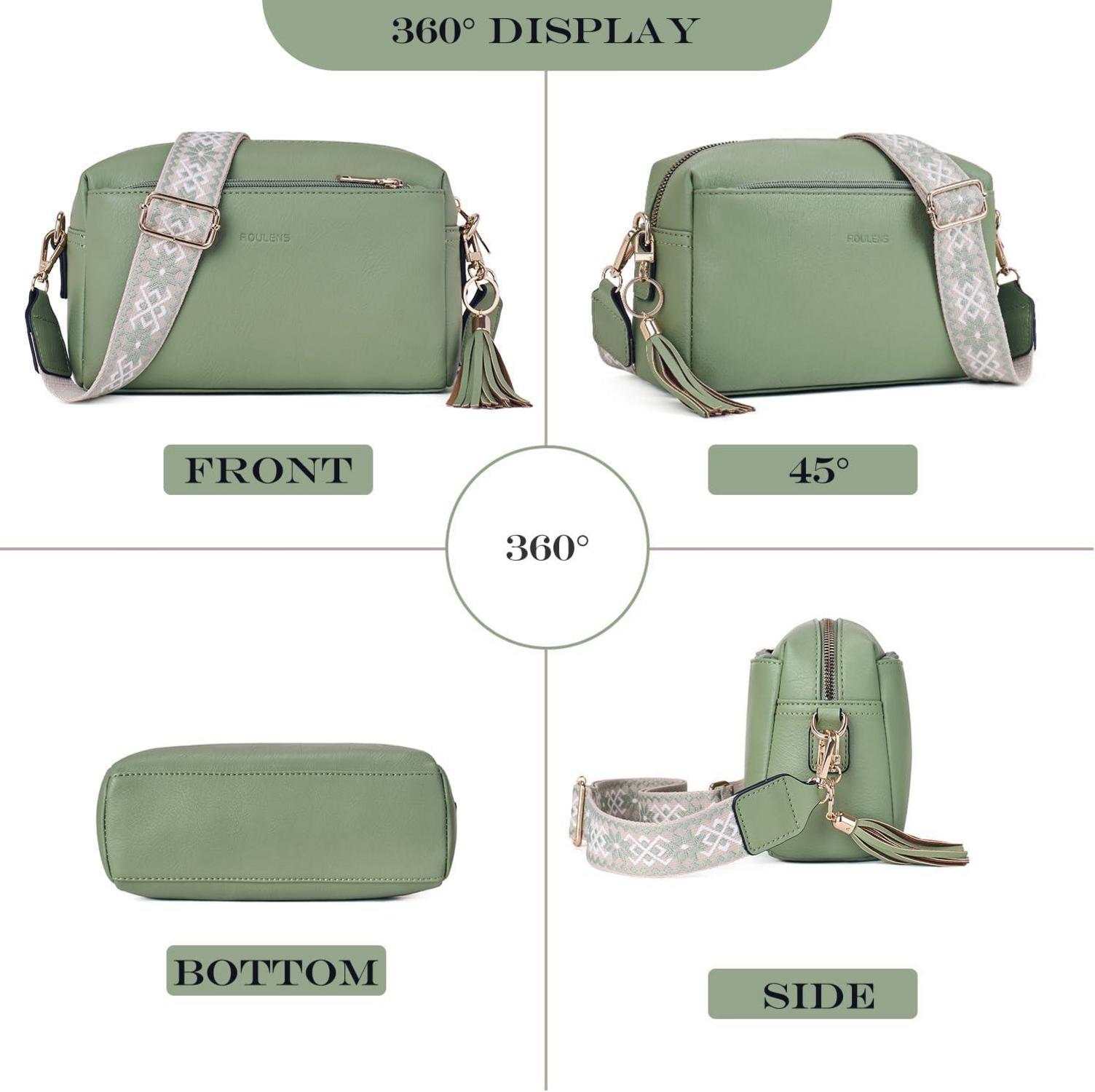 Damen Umhängetasche Veganem Leder Crossbody Breiter Riemen C-grün