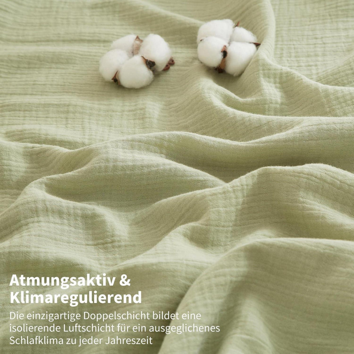Doppelte Muslin Bettwäsche 220x240 Grün – Weich & Atmungsaktiv