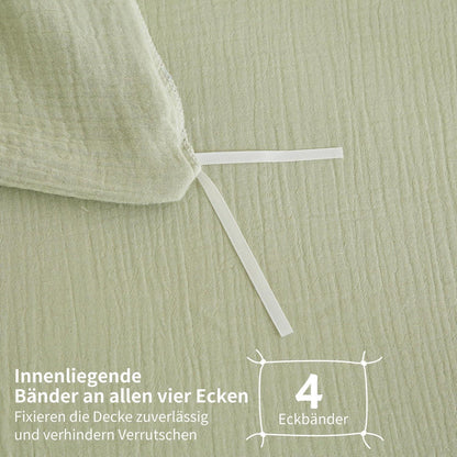Doppelte Muslin Bettwäsche 220x240 Grün – Weich & Atmungsaktiv
