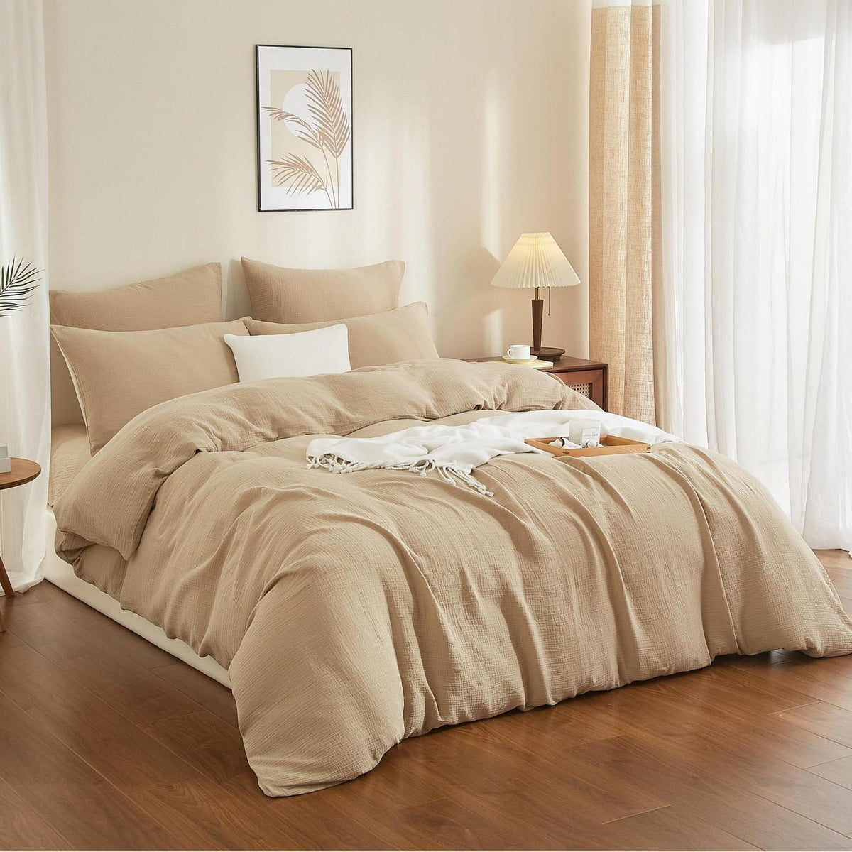 Doppelte Muslin Bettwäsche 155x220 Khaki Beige – 3-teilig