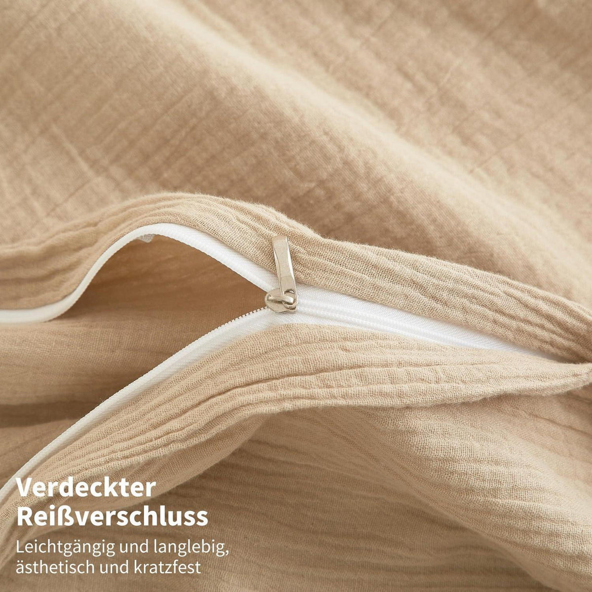 Doppelte Muslin Bettwäsche 155x220 Khaki Beige – 3-teilig