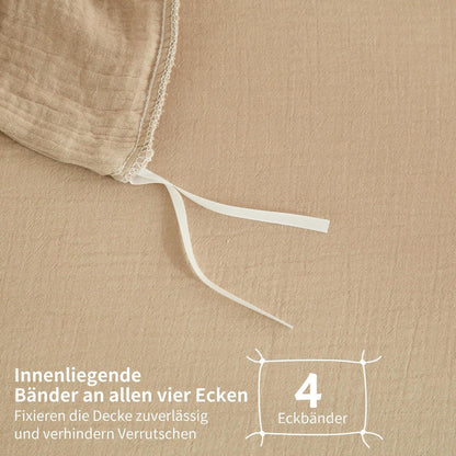 Doppelte Muslin Bettwäsche 155x220 Khaki Beige – 3-teilig