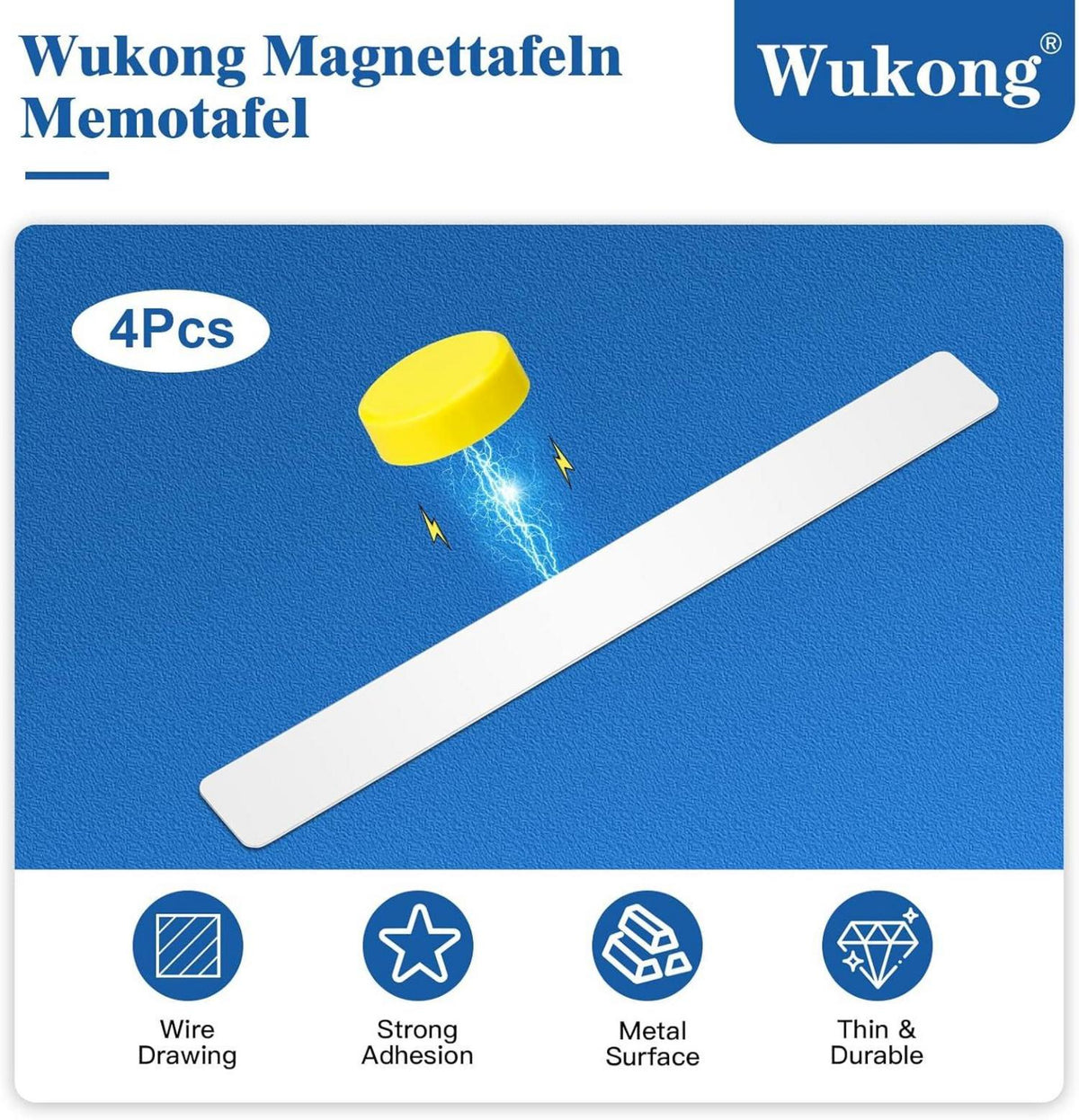 Magnetleisten Set, 4 Stück Memotafel 30x3cm Weiß mit 16