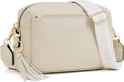 Roulens Damen Umhängetasche Vegan Leder Crossbody Beige