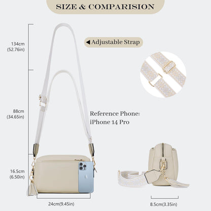 Roulens Damen Umhängetasche Vegan Leder Crossbody Beige