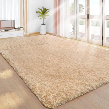 Hochflor Teppich Beige 275x370 - Flauschiger Wohnzimmerteppich
