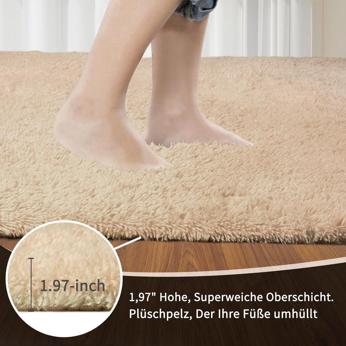 Hochflor Teppich Beige 275x370 - Flauschiger Wohnzimmerteppich