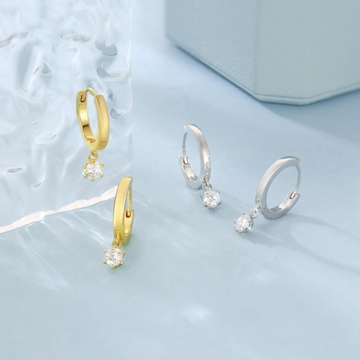Silber 925 Damen Ohrringe mit Moissanite/Zirkonia 4mm Gold Design