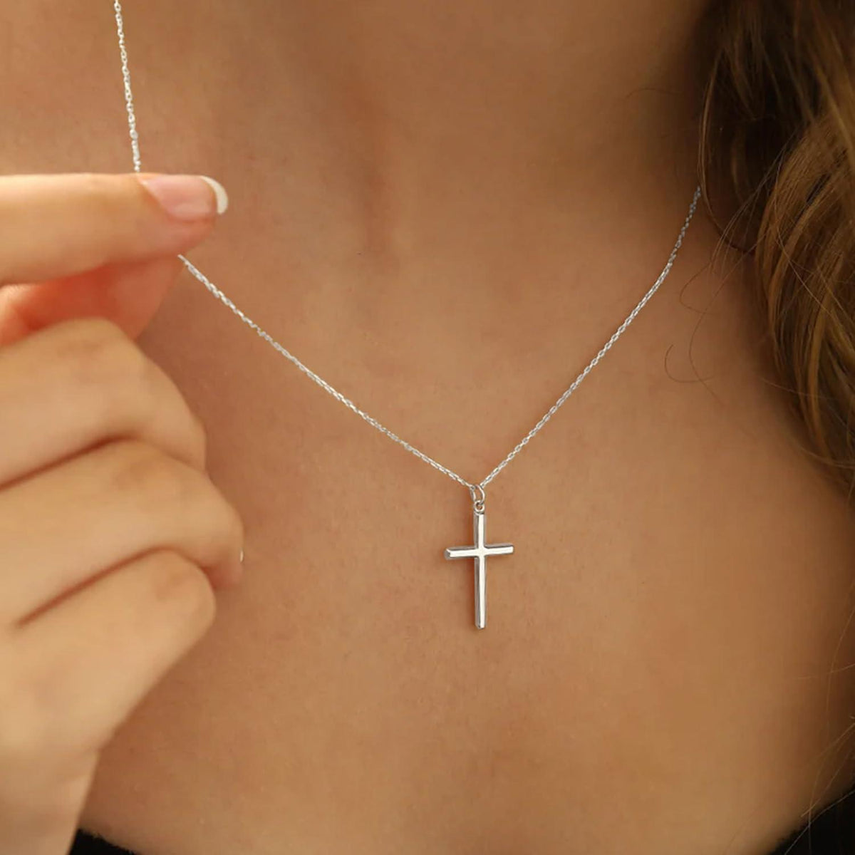 Kreuz Kette Damen 14K Weißgold Vergoldet Verstellbar