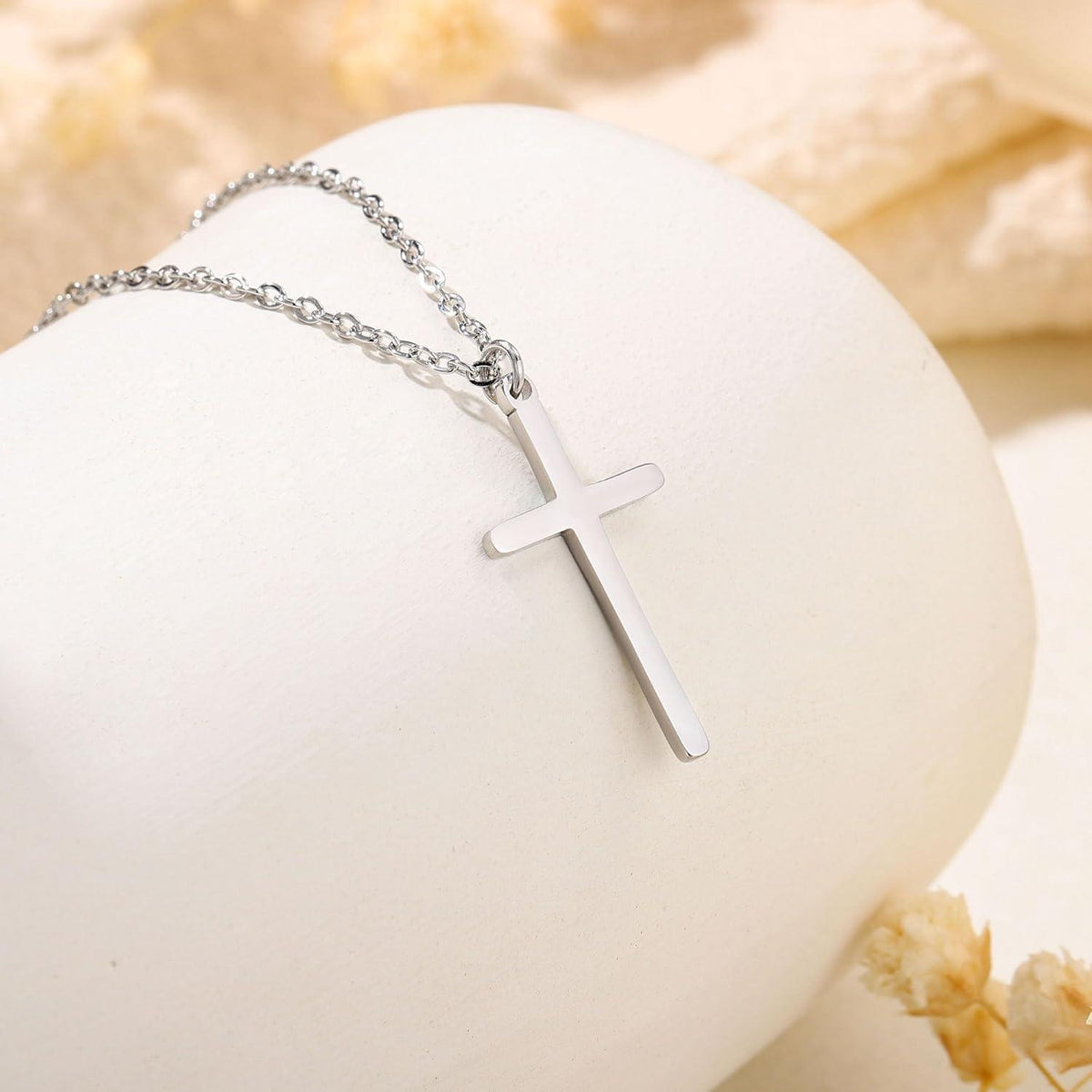 Kreuz Kette Damen 14K Weißgold Vergoldet Verstellbar