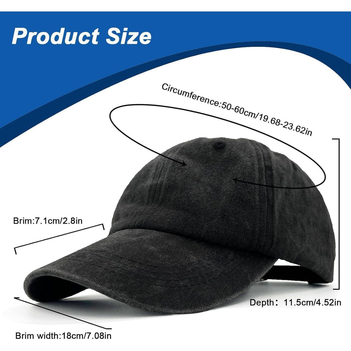 Vorgewaschene Baseball Cap – Dunkelblau, Einstellbar & Atmungsaktiv