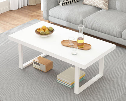 Weißer Couchtisch Holz Metallgestell 100x55x45cm