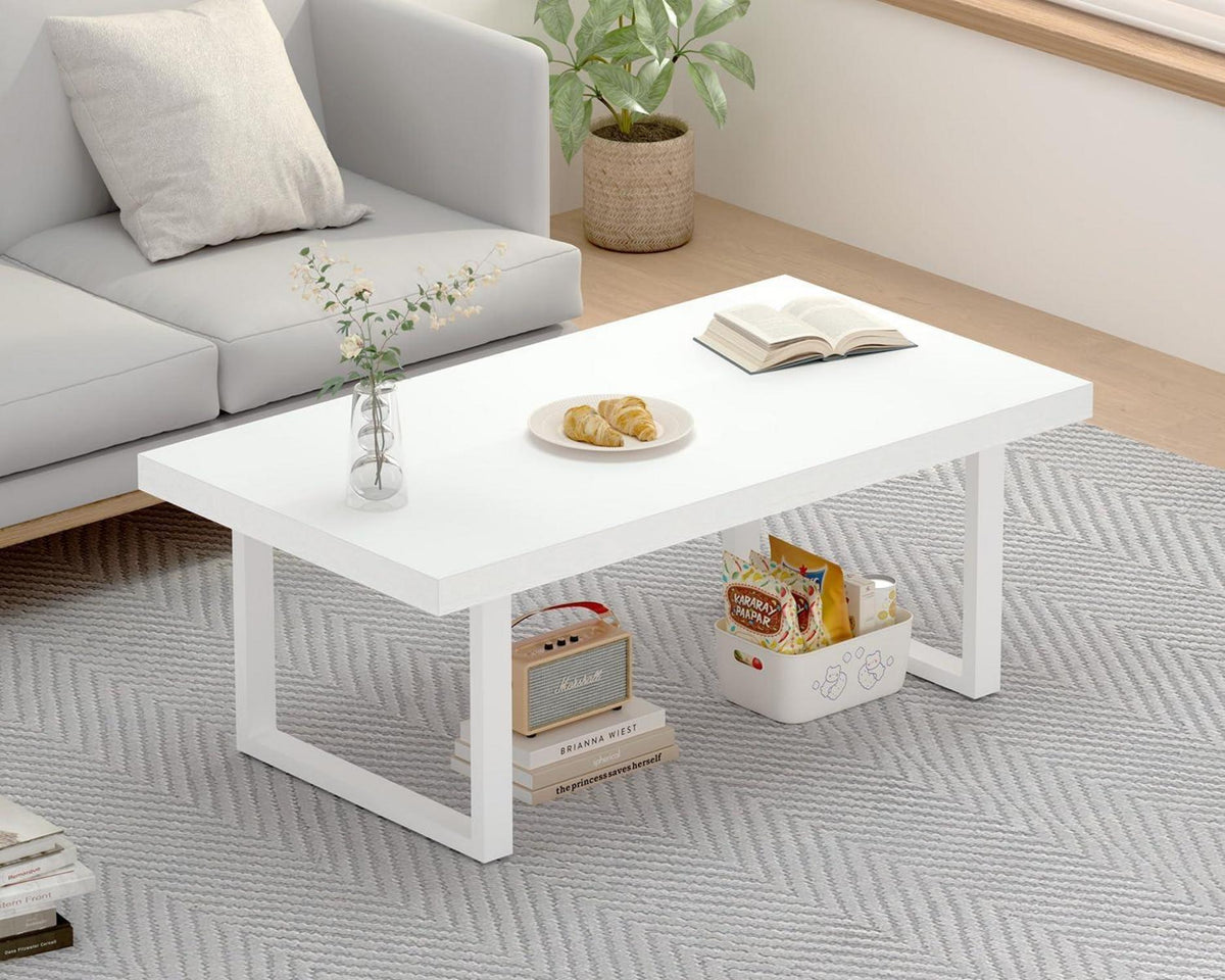 Weißer Couchtisch Holz Metallgestell 100x55x45cm