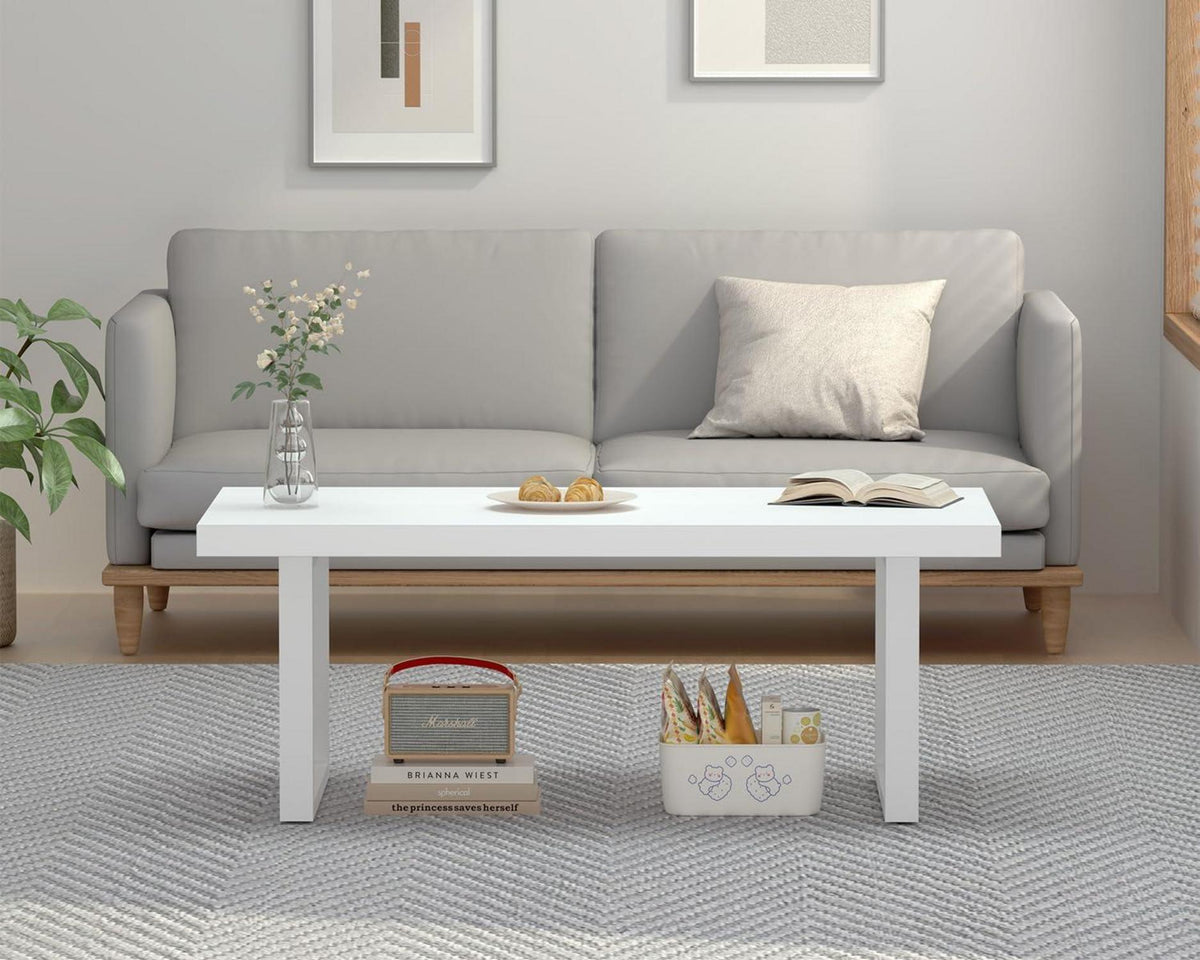 Modern & Platzsparender Beistelltisch Weiß Holz Metallgestell 100x55x45.5cm