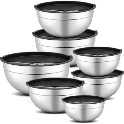 7-teiliges Rührschüssel-Set Edelstahl mit Deckel, Schwarz