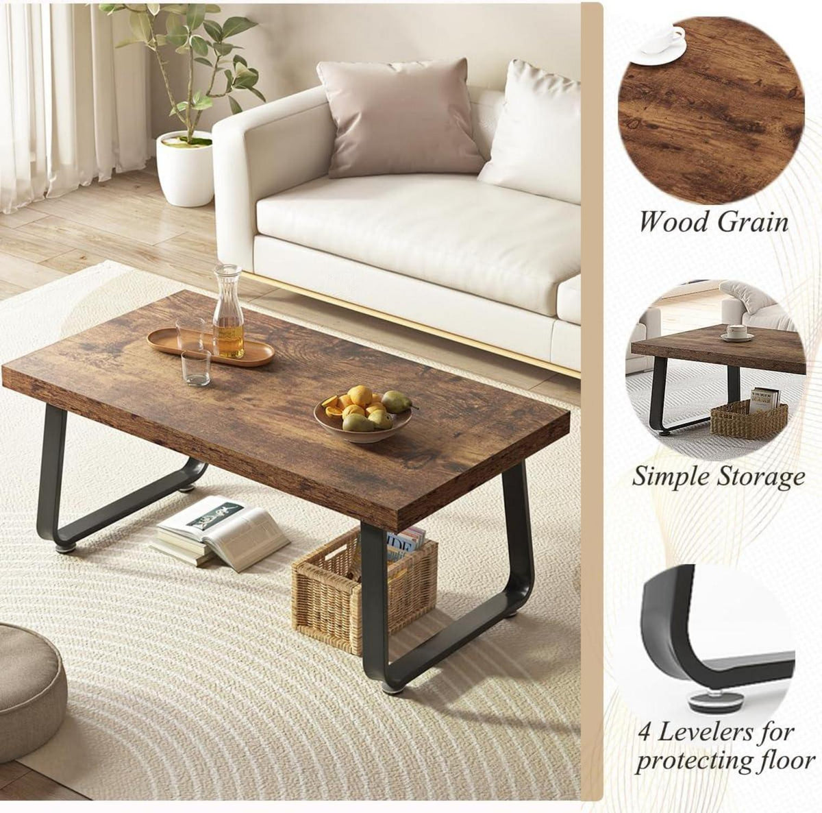 Retro Industrie Design Couchtisch Holz Metallgestell 100x55x46.5cm