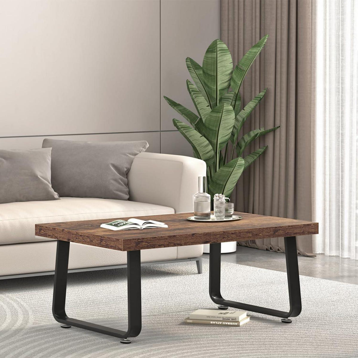 Retro Industrie Design Couchtisch Holz Metallgestell 100x55x46.5cm