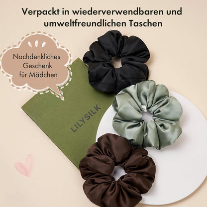 Luxuriöser LILYSILK Seiden Haargummi Schwarz XL 100% Maulbeerseide