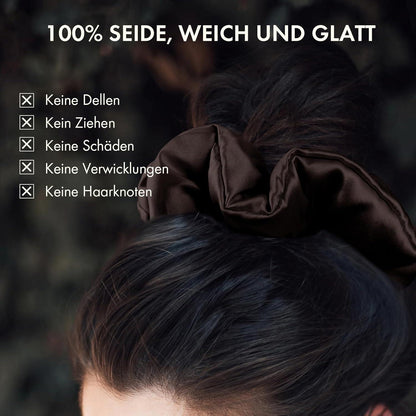 Damen XL Maulbeerseide Haargummi Frauen große Seide Schleife dunkelbraun
