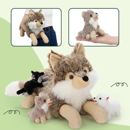 XXL Plüsch Wolf mit 3 Babys – Kuscheltier 50cm für Kinder