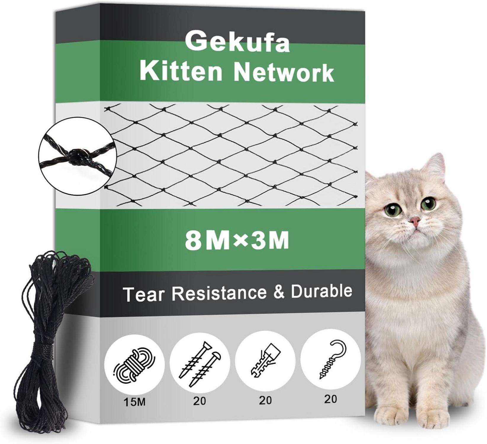 Katzennetz für Balkon Schwarz 8x3m drahtverstärkt mit Zubehör