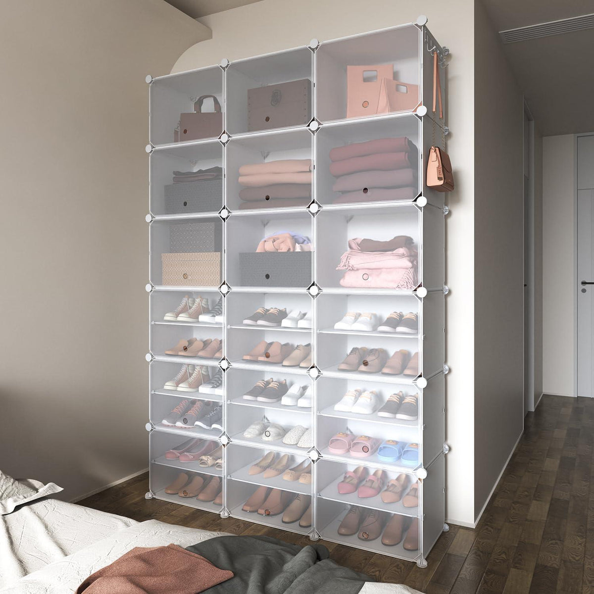 Schuhregal mit 12 Ebenen Transparenter Tür Weiß 183 cm