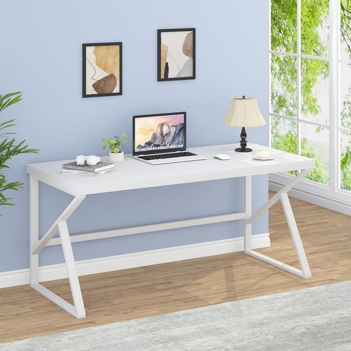 Schreibtisch PC Tisch Holz Weiß 152x60x75.5cm Home Office