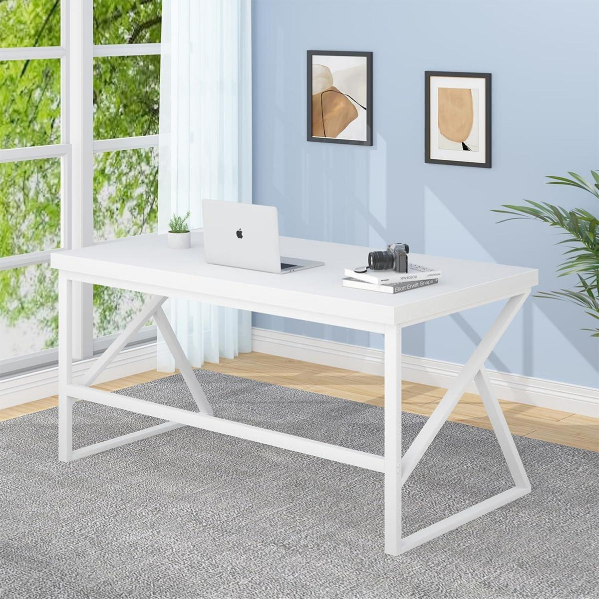 Mudmasa Schreibtisch Weiß 152x60x75.5cm Modern Bürotisch Home Office