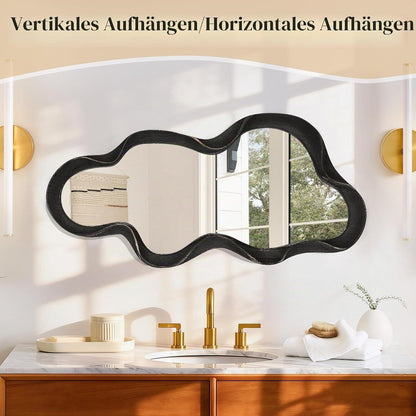 Asymmetrischer Wolkenspiegel mit Holzrahmen – 76x36 cm Wanddeko