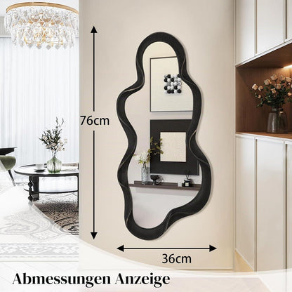 Asymmetrischer Wolkenspiegel mit Holzrahmen – 76x36 cm Wanddeko