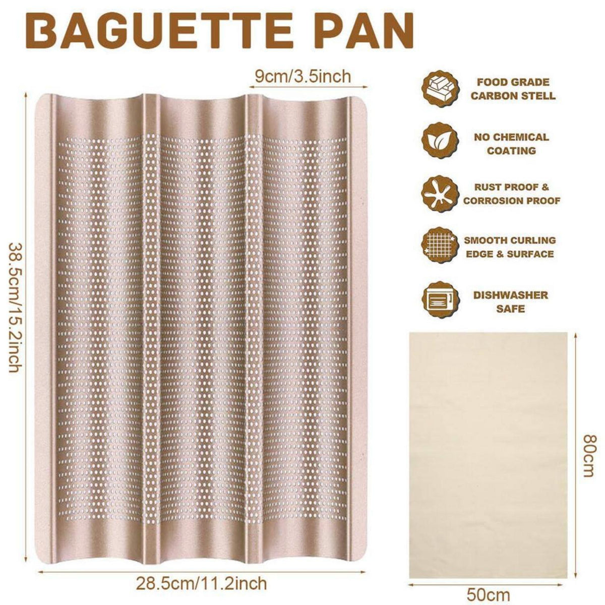Baguette Backform Stahl – 3 Baguettes, Antihaftbeschichtet