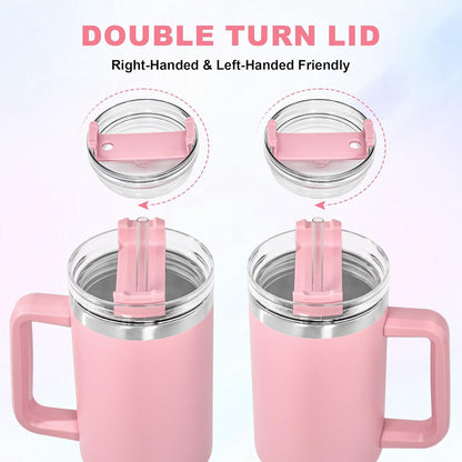 Isolierter Thermobecher mit Strohhalm und Henkel, 1,2L, Rosa
