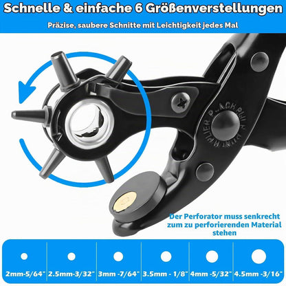 Leder Lochzange mit 6-fach Locher & Zubehör