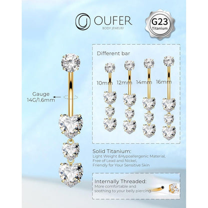 Bauchnabelpiercing Titan Herz Anhänger 14G 10-16mm