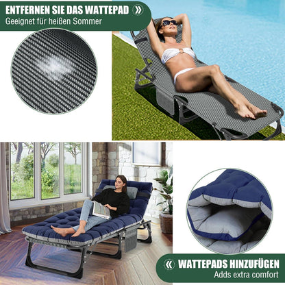 Klappbare Sonnenliege mit Matratze und Kopfstütze, 200kg Tragkraft, für Garten und Camping