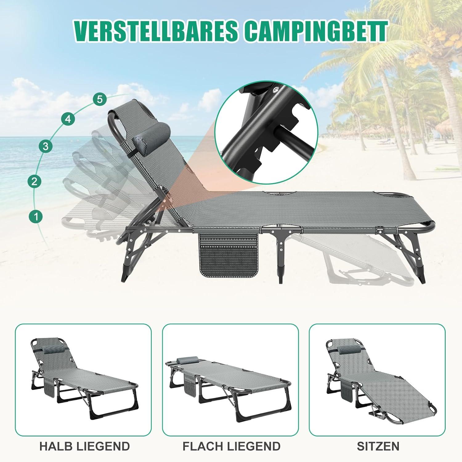 2er Klappbar Sonnenliege Gartenliege 68cm Breite Loading Matratze