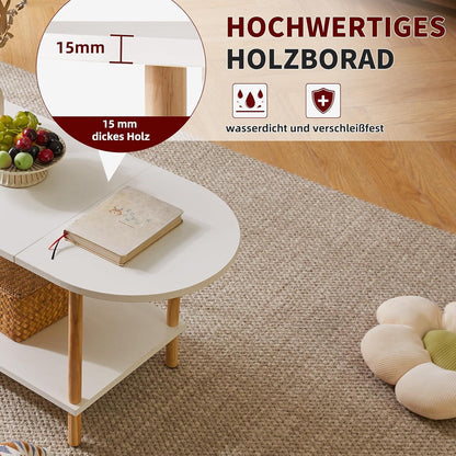 Ovaler Couchtisch Weiß Holz 2-stufiger Tisch 35 * 16 * 17 Zoll