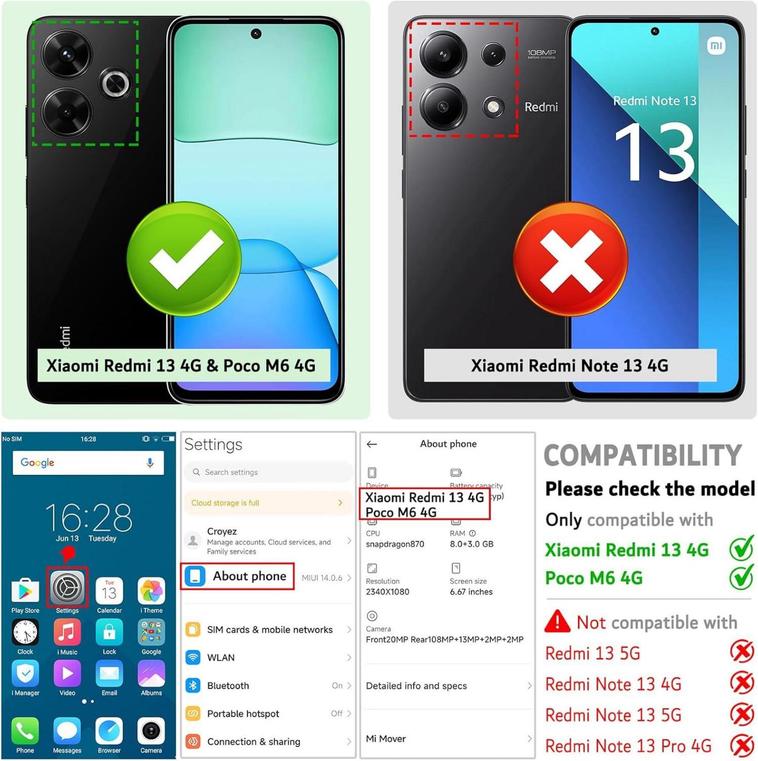Xiaomi Redmi 13 4G Hülle: Premium Leder Klapphülle Violett