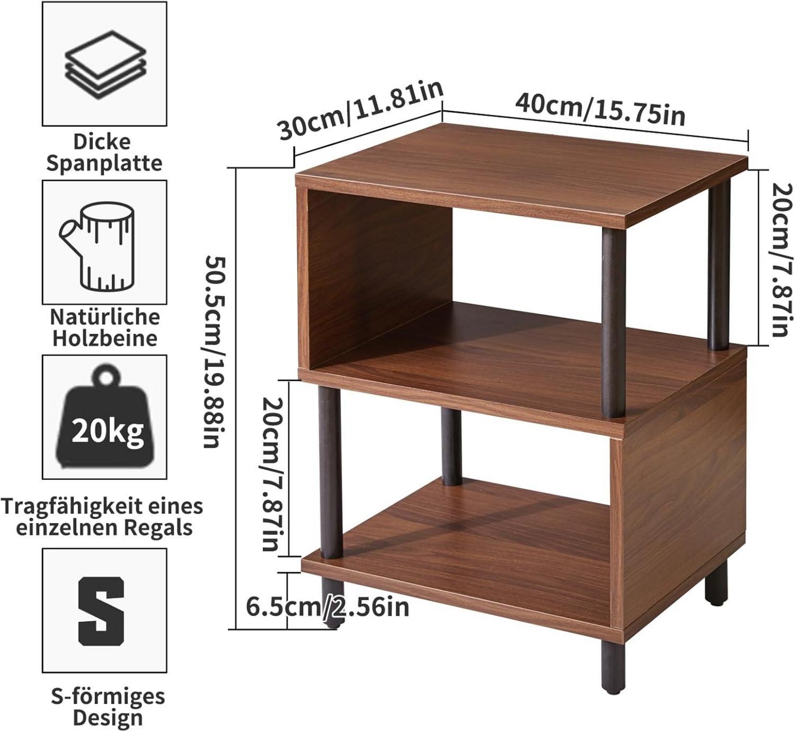 Beistelltisch mit 3 Ablagen und offenes Fach, Modernes Design