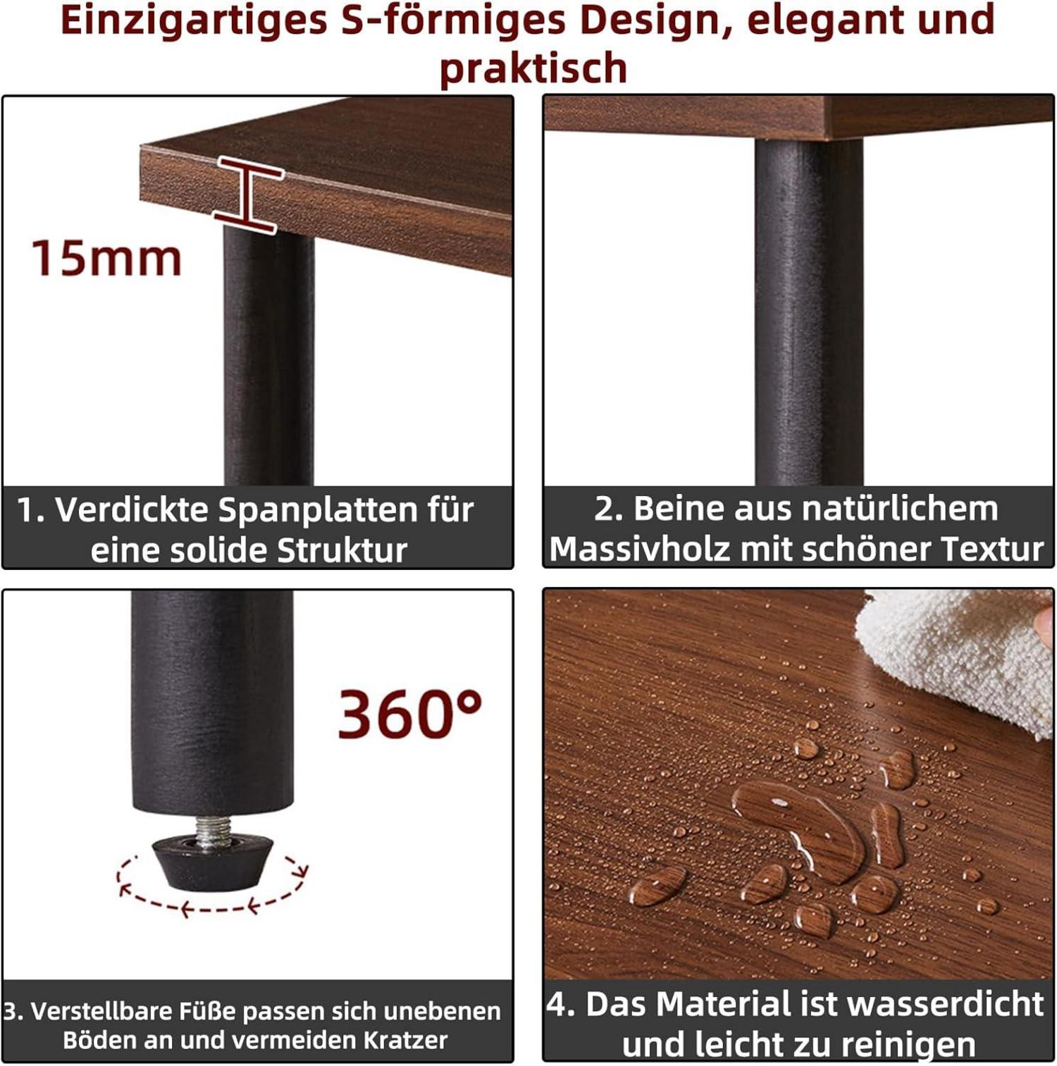 Beistelltisch Nachttisch 3 Ablagen offenes Fach Couchtisch braune schwarze Beine
