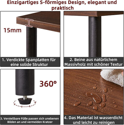 Beistelltisch Nachttisch 3 Ablagen offenes Fach Couchtisch braune schwarze Beine
