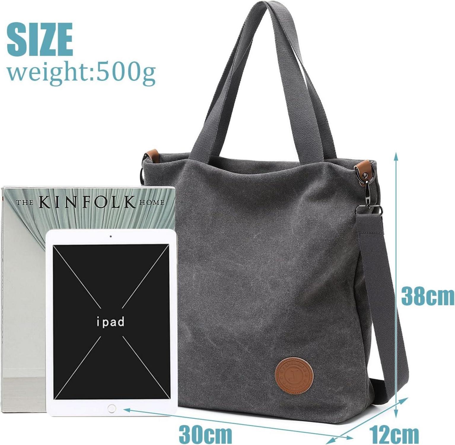 Damen Canvas Handtasche Schultertasche Multifunktional Groß für Arbeit Schule Shopper